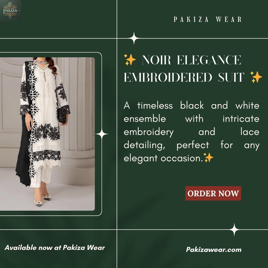 Noir Elegance Embroidered Suit – Timeless Black & White Beauty