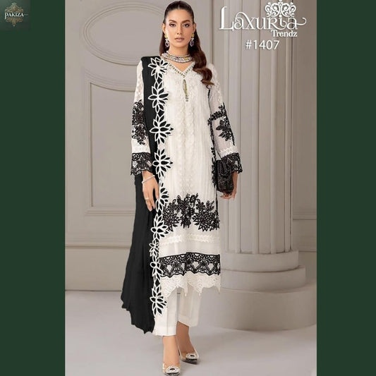 Noir Elegance Embroidered Suit – Timeless Black & White Beauty